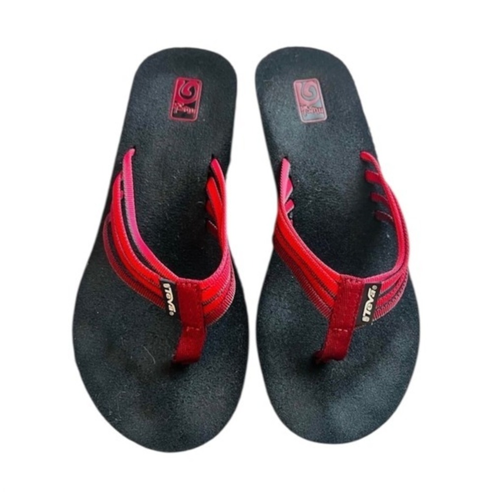 Teva Wedge Size 6 Flip Flop Sandals Black Red Platform Women